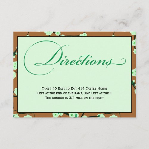 Mocha  Mint Floral Wedding Directions Card