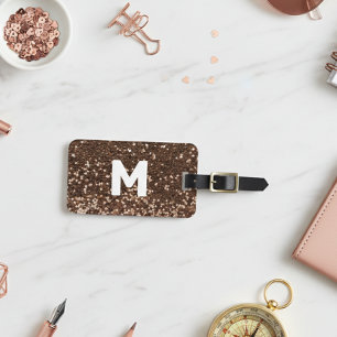 Mocha Monogram Glitter Look Personalized Luggage Tag