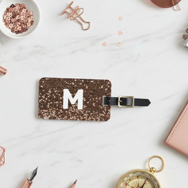 Mocha Monogram Glitter Look  Personalized  Luggage Tag (Creator Uploaded)