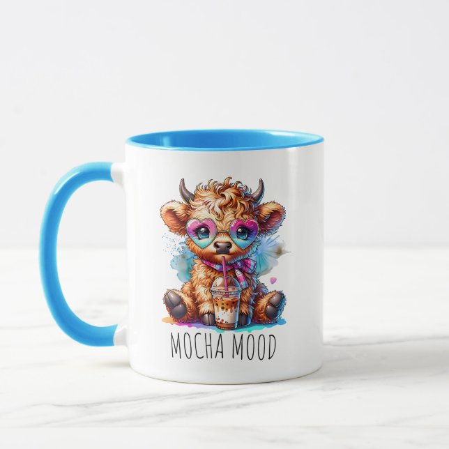 Mocha Mood Cute Highland Cow Coffee Design Mug (Left)