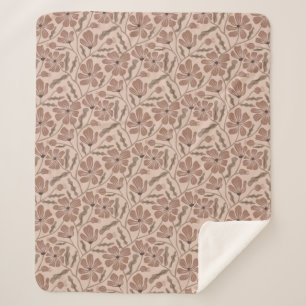 Mocha Mousse Abstract Mid Century Modern Flower Sherpa Blanket