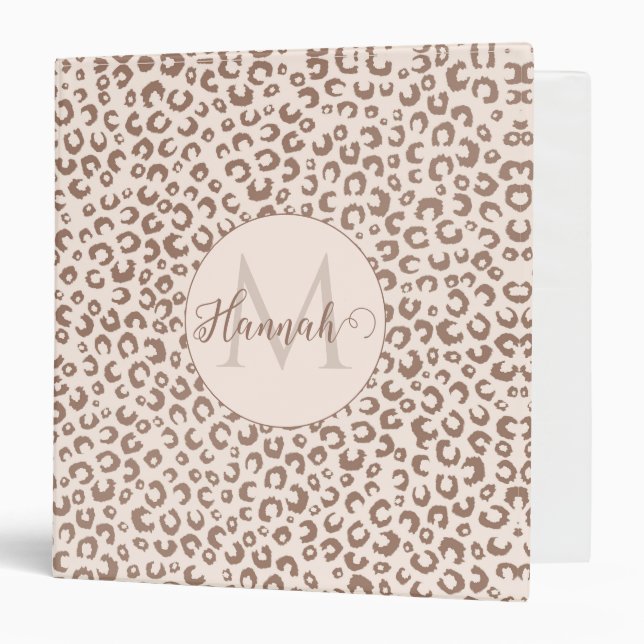 Mocha Mousse and Cream Tan Leopard Pattern 3 Ring Binder (Front/Inside)