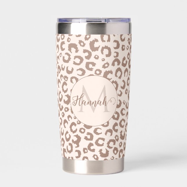 Mocha Mousse and Cream Tan Leopard Pattern Insulated Tumbler (Front)