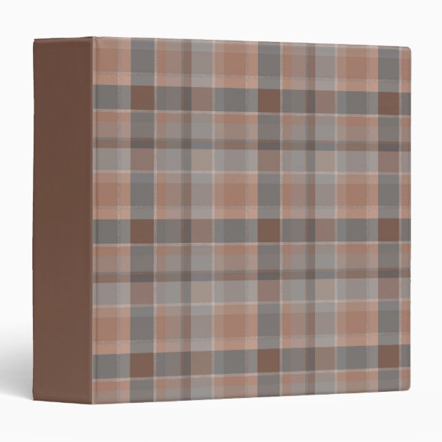 Mocha mousse and grey checkered 3 ring binder (Front/Spine)
