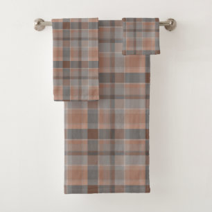 Mocha mousse and grey checkered bath towel set