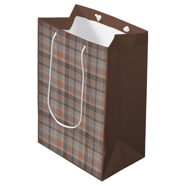 Mocha mousse and grey checkered medium gift bag (Front Angled)