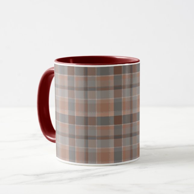 Mocha mousse and grey checkered mug (Front Left)