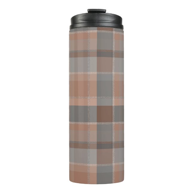 Mocha mousse and grey checkered thermal tumbler (Front)