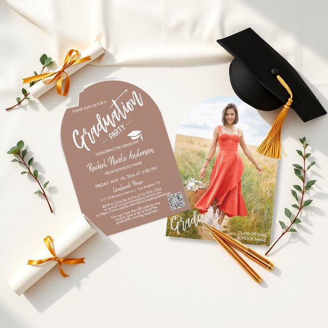Mocha Mousse Arch Photo Graduation Party Invitation (Creator Uploaded)