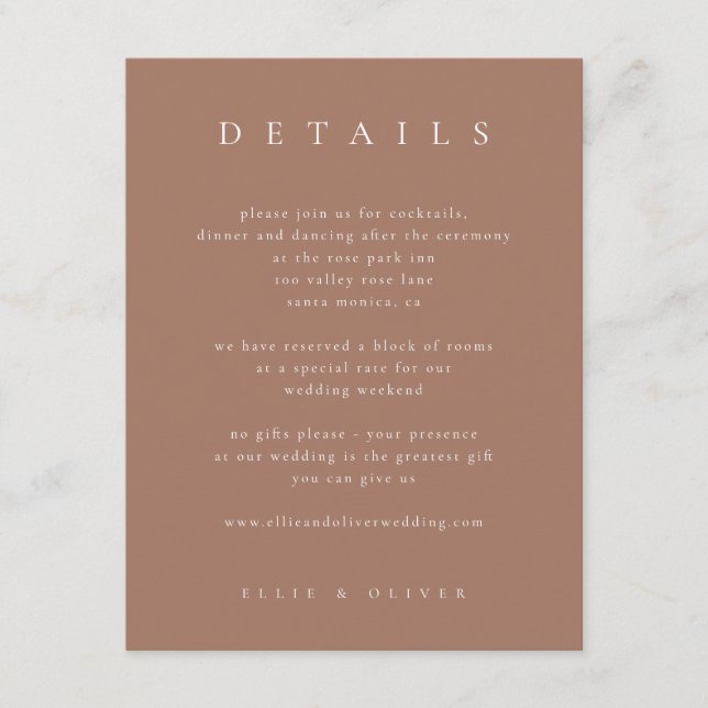 Mocha Mousse Boho Details Wedding Modern Enclosure Card (Front)