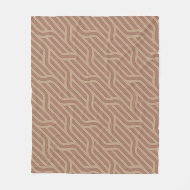 Mocha Mousse Brown Buffed Beige Wavy Line Pattern Fleece Blanket (Front)