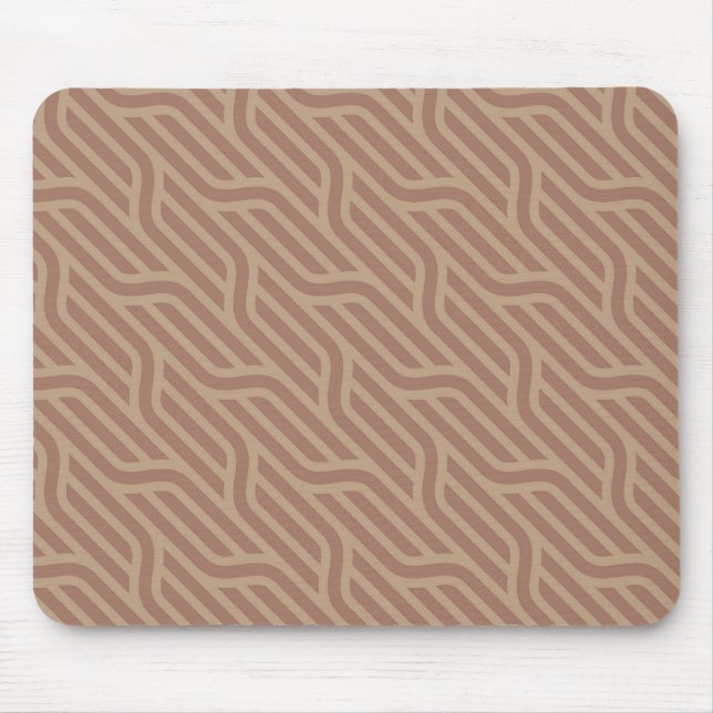 Mocha Mousse Brown Buffed Beige Wavy Line Pattern Mouse Pad (Front)