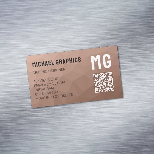 Mocha Mousse Brown geometric mesh pattern QR code Business Card Magnet (In Situ)