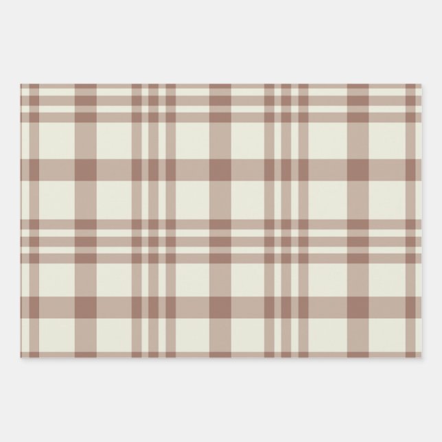 Mocha Mousse Brown Plaid Tartan Pattern  Wrapping Paper Sheets (Front)
