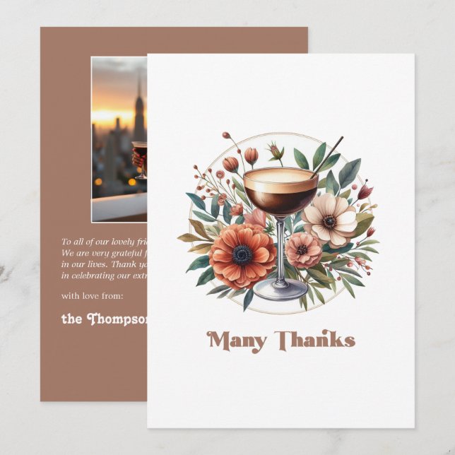 Mocha Mousse Espresso Martini Bridal Shower Photo Thank You Card (Front/Back)
