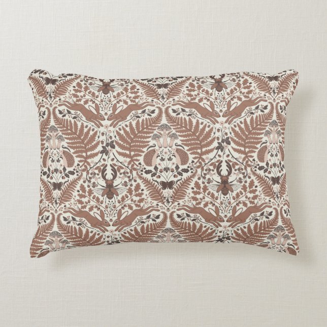 Mocha mousse forest/Woodland animals and plants Accent Pillow (Front)