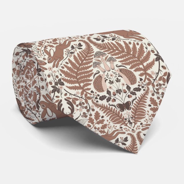Mocha mousse forest/Woodland animals and plants Neck Tie (Rolled)