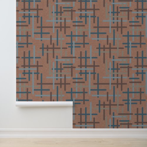 Mocha Mousse Geometric Line Art Mid Century Wallpaper