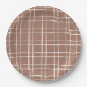 Mocha Mousse Gingham Paper Plates