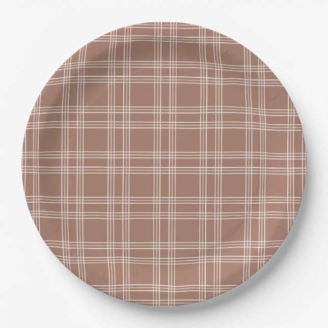 Mocha Mousse Gingham Paper Plates (Front)