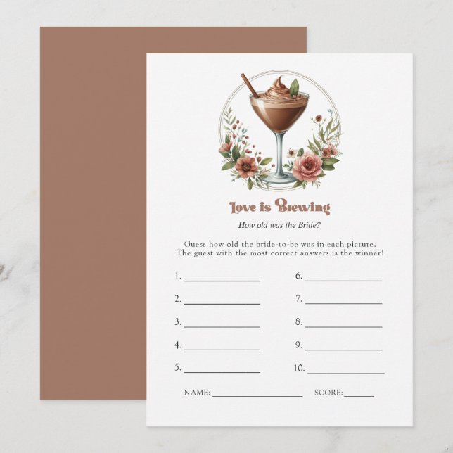 Mocha Mousse Love is Brewing Bridal Shower Game Invitation (Front/Back)