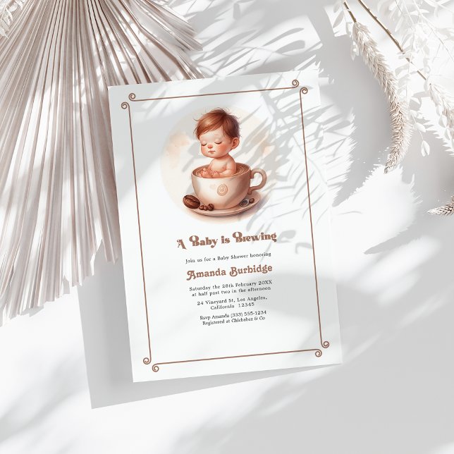 Mocha Mousse Love Is Brewing Coffee Baby Shower Invitation (Mocha Mousse Love Is Brewing Coffee Baby Shower Invitation)