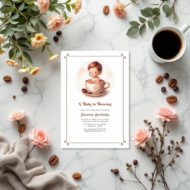 Mocha Mousse Love Is Brewing Coffee Baby Shower Invitation (Mocha Mousse Love Is Brewing Coffee Baby Shower Invitation)