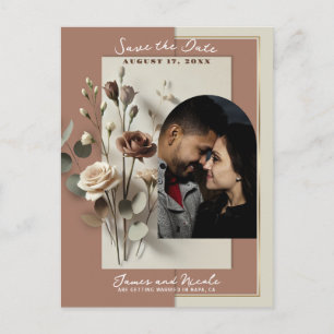 Mocha Mousse Modern Botanical Floral Save The Date Announcement Postcard