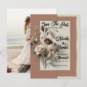 Mocha Mousse Modern Botanical Floral Save The Date Invitation