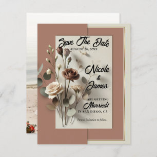 Mocha Mousse Modern Botanical Floral Save The Date Invitation