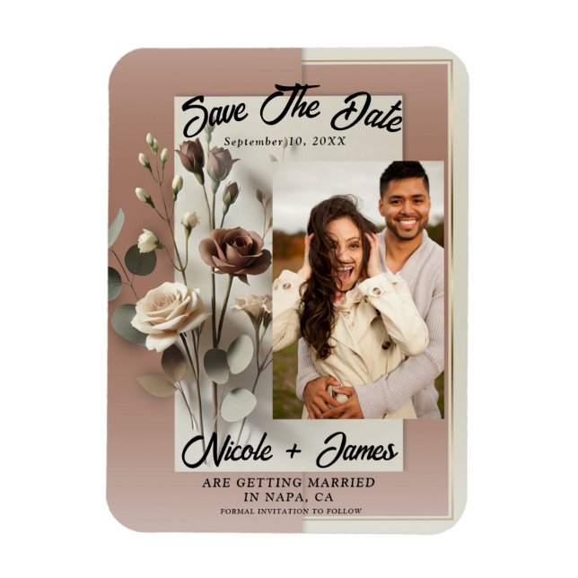 Mocha Mousse Modern Botanical Floral Save The Date Magnet (Vertical)