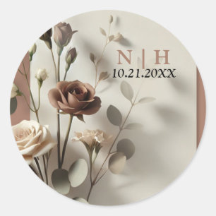 Mocha Mousse Modern Botanical Floral Wedding Classic Round Sticker
