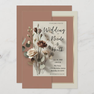 Mocha Mousse Modern Botanical Floral Wedding Invitation