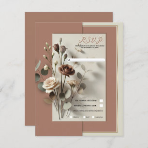Mocha Mousse Modern Botanical Floral Wedding RSVP Invitation