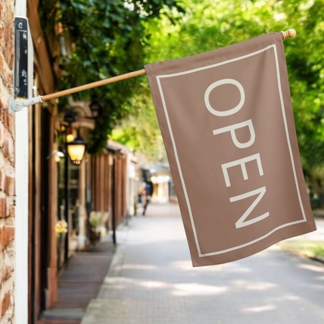 Mocha Mousse Open Sign Minimal Business Flag (Creator Uploaded)
