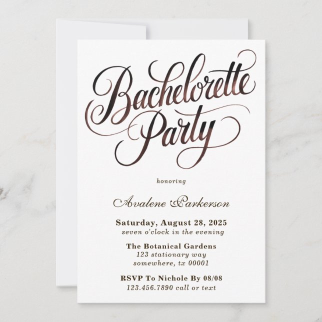 Mocha Mousse Paint Calligraphy Bachelorette Party Invitation (Front)