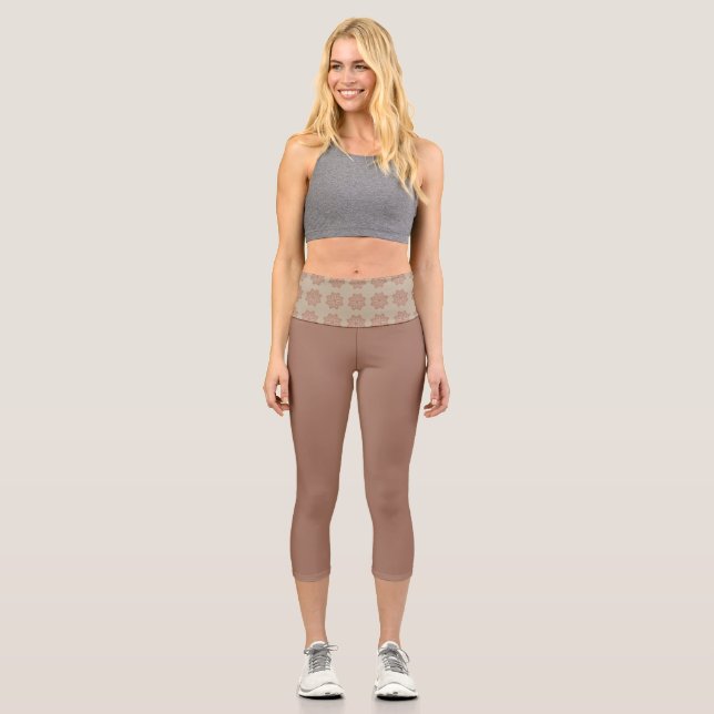 Mocha mousse patterned High Waisted Capris (Front)
