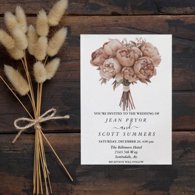Mocha Mousse Peony Floral Bouquet Invitation (Creator Uploaded)