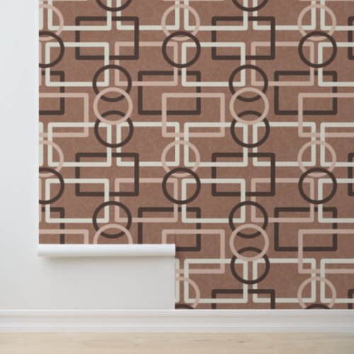 Mocha Mousse Retro Geometric Squares Circles Wallpaper