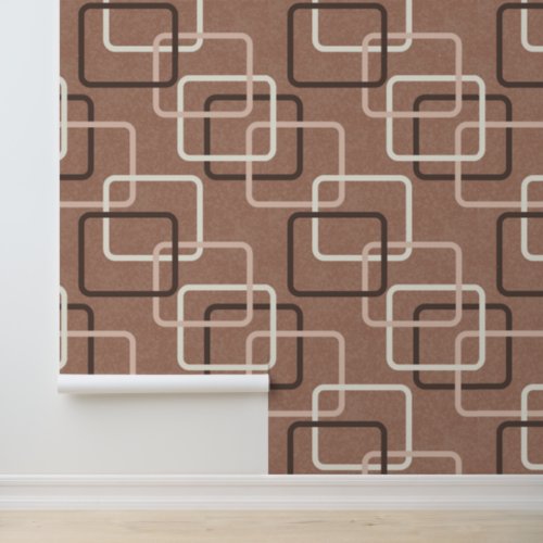 Mocha Mousse Retro Geometric Squares Midcentury  Wallpaper