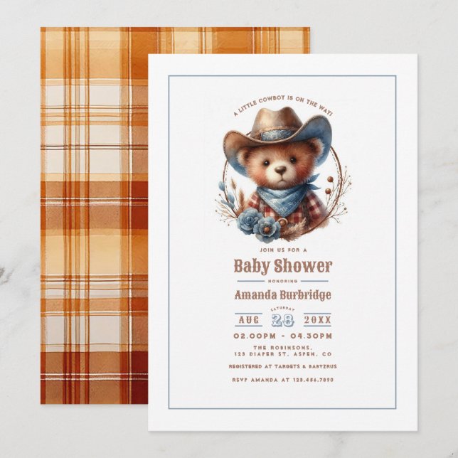 Mocha Mousse Rustic Little Cowboy Baby Shower Invitation (Front/Back)