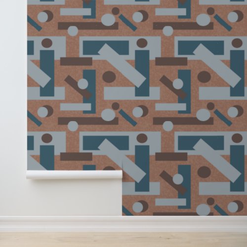 Mocha Mousse Teal Geometric Mid Century Modern Art Wallpaper