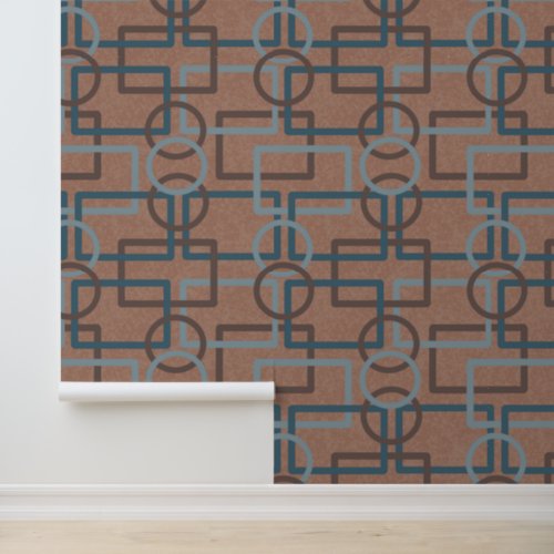 Mocha Mousse Teal Retro Geometric Squares Circles Wallpaper