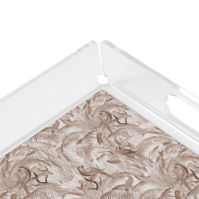  Mocha Mousse Tropical Birds and Palm Leaves Acrylic Tray (Corner)