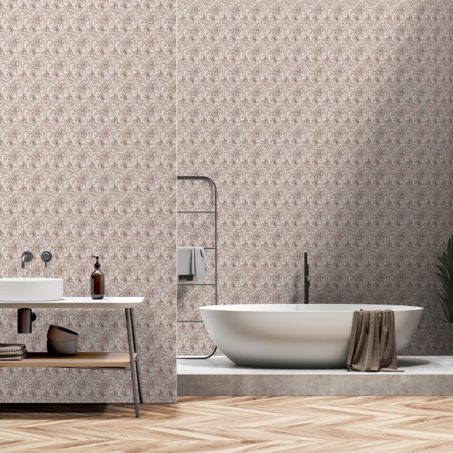 Mocha Mousse Tropical Birds and Palm Leaves Wallpaper (Bathroom)