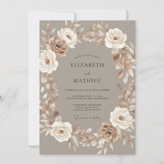 Mocha Muted Bohemian Wedding Invitation (Front)