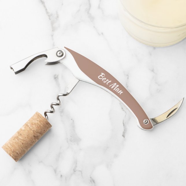 Mocha Personalized Wedding Best Man Waiter's Corkscrew (Front)