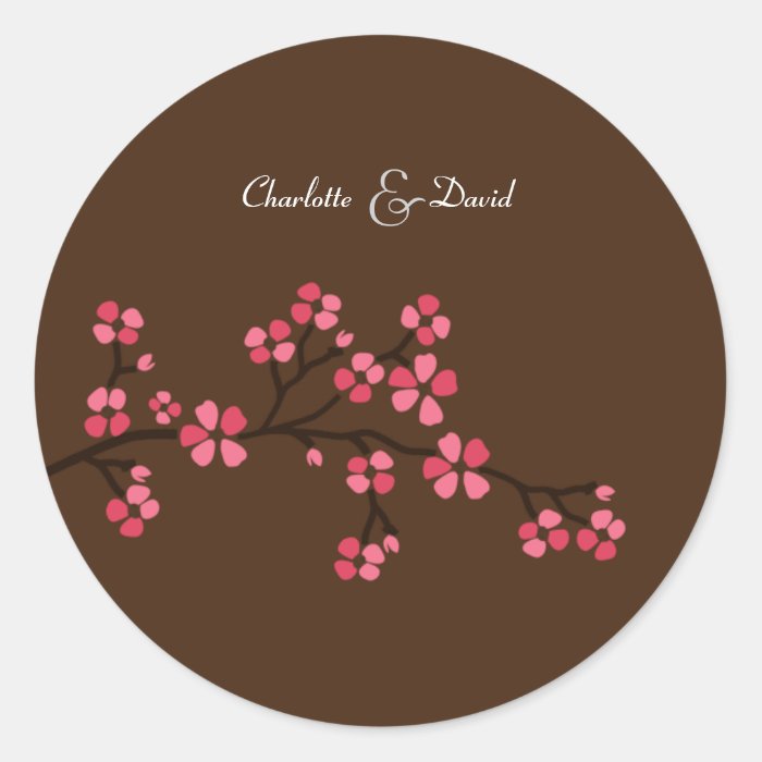 Mocha & Pink Cherry Blossom Wedding Sticker