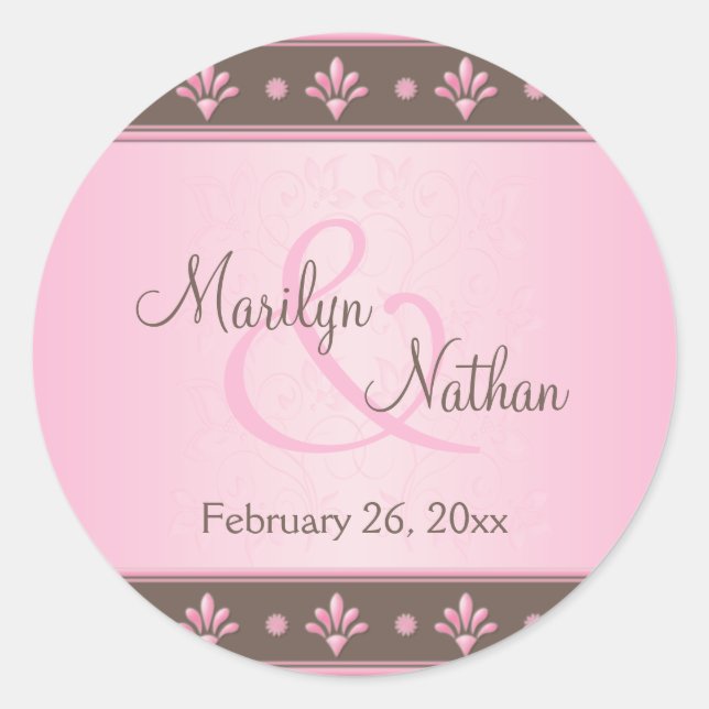 Mocha Pink Floral Monogrammed 1.5" Round Sticker (Front)