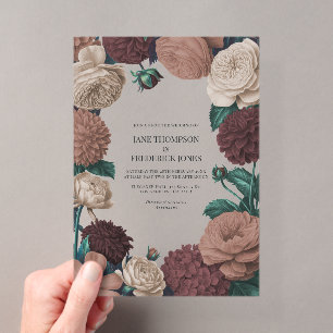 Mocha Plum, Berry Clay & Silk Taupe Wedding Acrylic Invitations